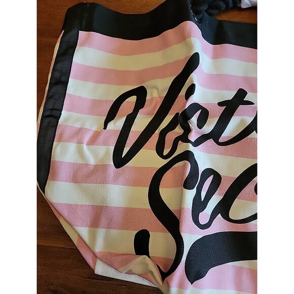 Victoria Secret Beach Tote Bag Weekender Striped Pink and White 2019. - Picture 2 of 10